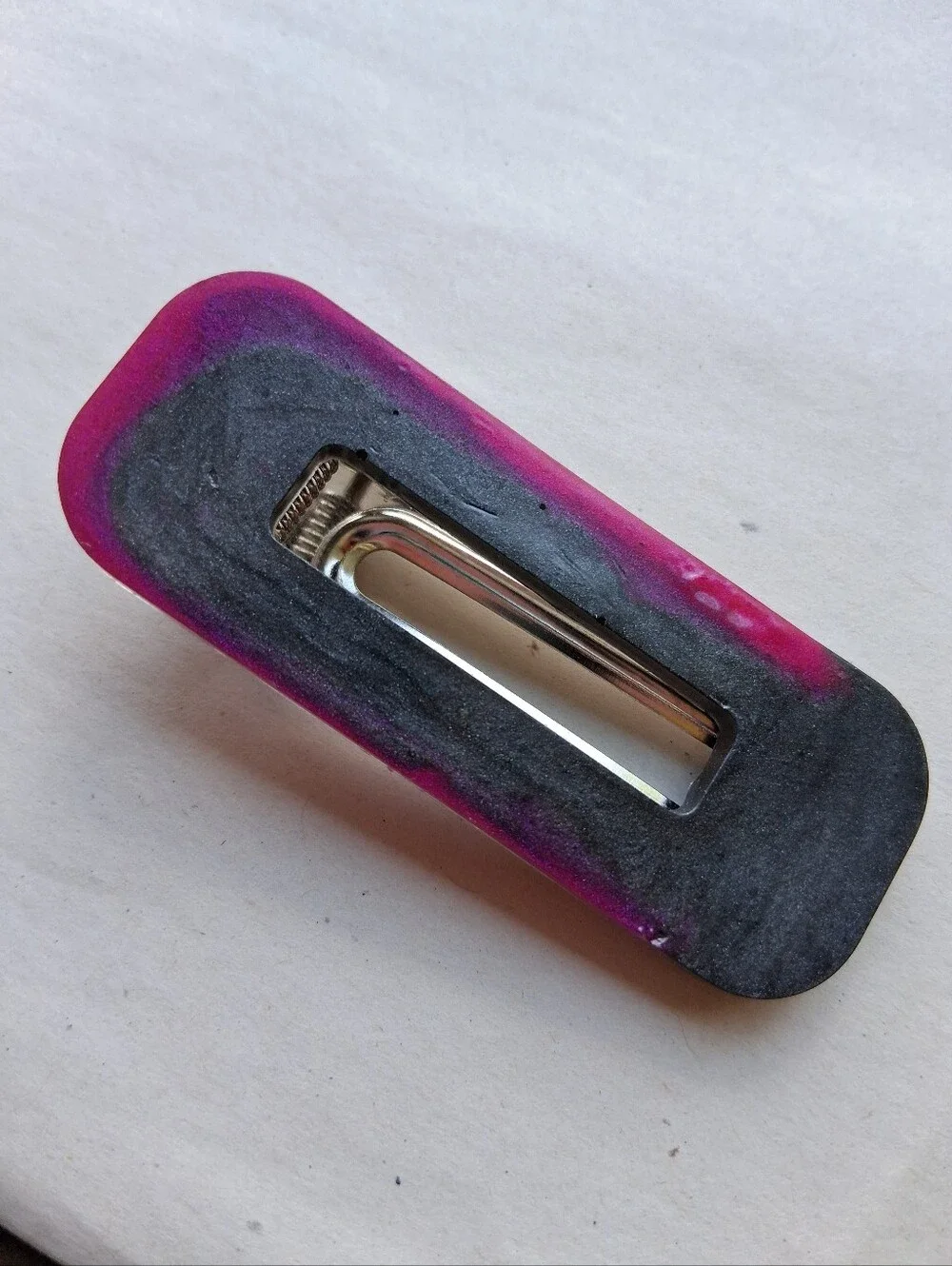 5/$25 Hand Crafted Pink and Black Hair Clip with Metal Spring